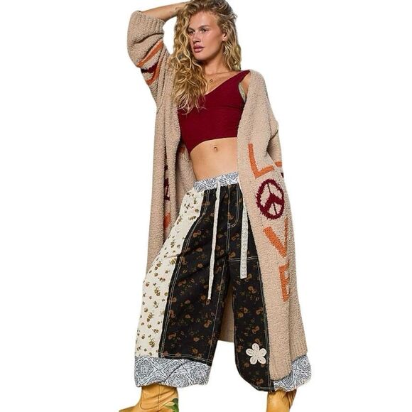 LOVE & PEACE Bohemian Knit Cardigan – Cozy Cream Layers with Vintage Charm POL - Picture 4 of 7